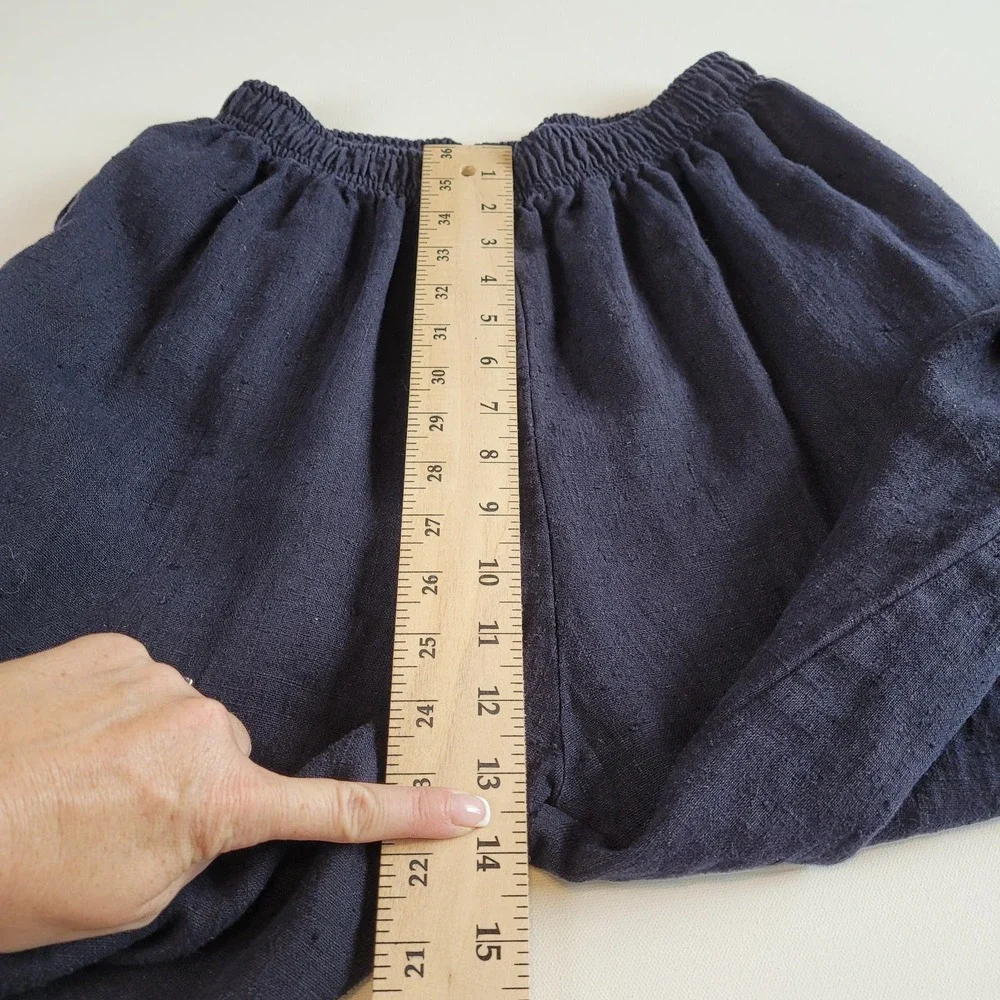 Garson Linen Pant Suit Set Size XS Blue and Cream Elastic Waist Button Top VTG - Picture 5 of 13